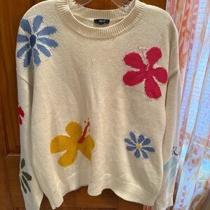 Rails Zoey Hibiscus Cream Sweater with Multicolor Floral Accents